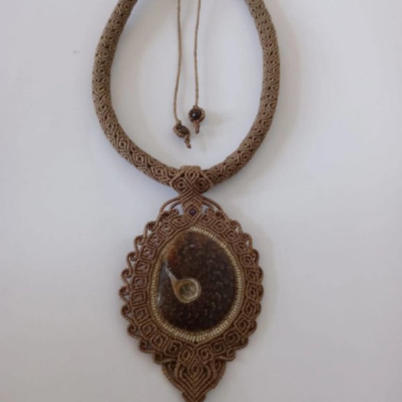 Boho Ammonite Fossil Macrame Necklace — MOONCHILD Holistic  Tubular necklace in macrame with ammonite